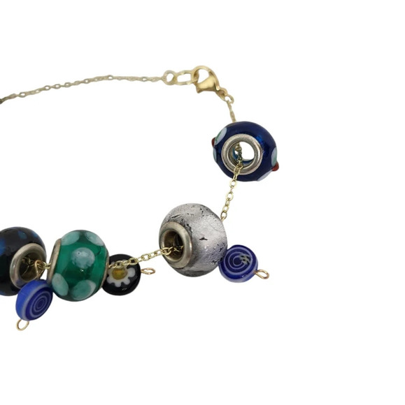 Bold Glass Daisy Swirl lampwork bracelet blue Polka Dot bracelet - Picture 4 of 4